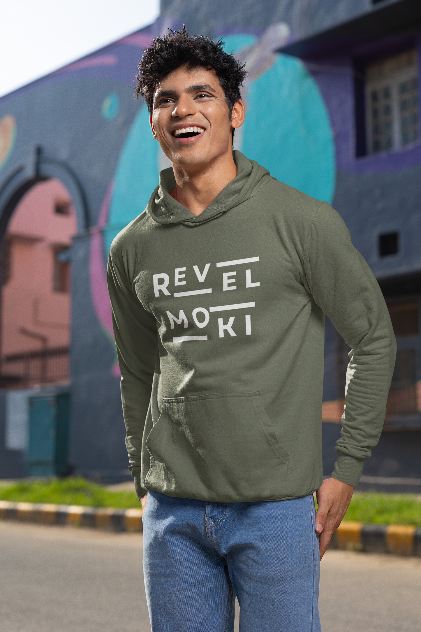 military green colored hustle hoodie