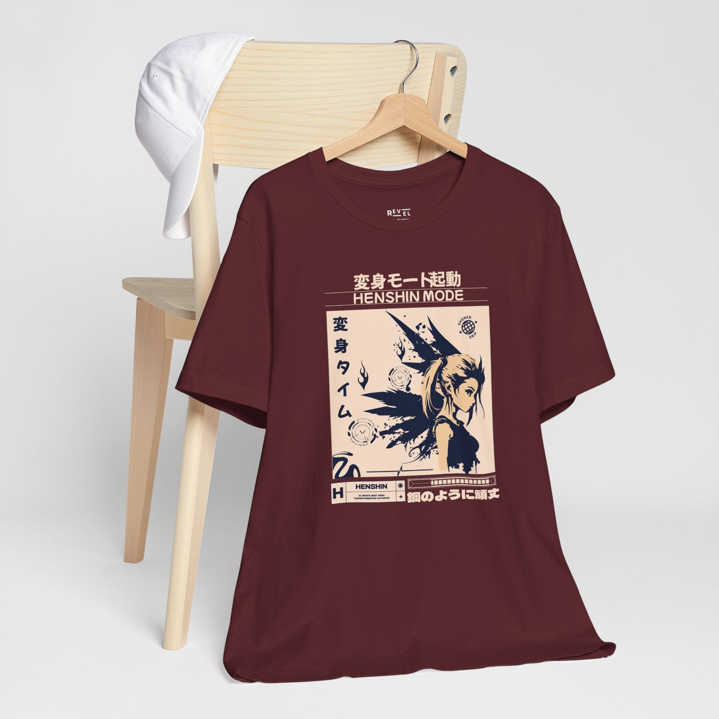 anime-henshin-mens-tee-maroon-closeup