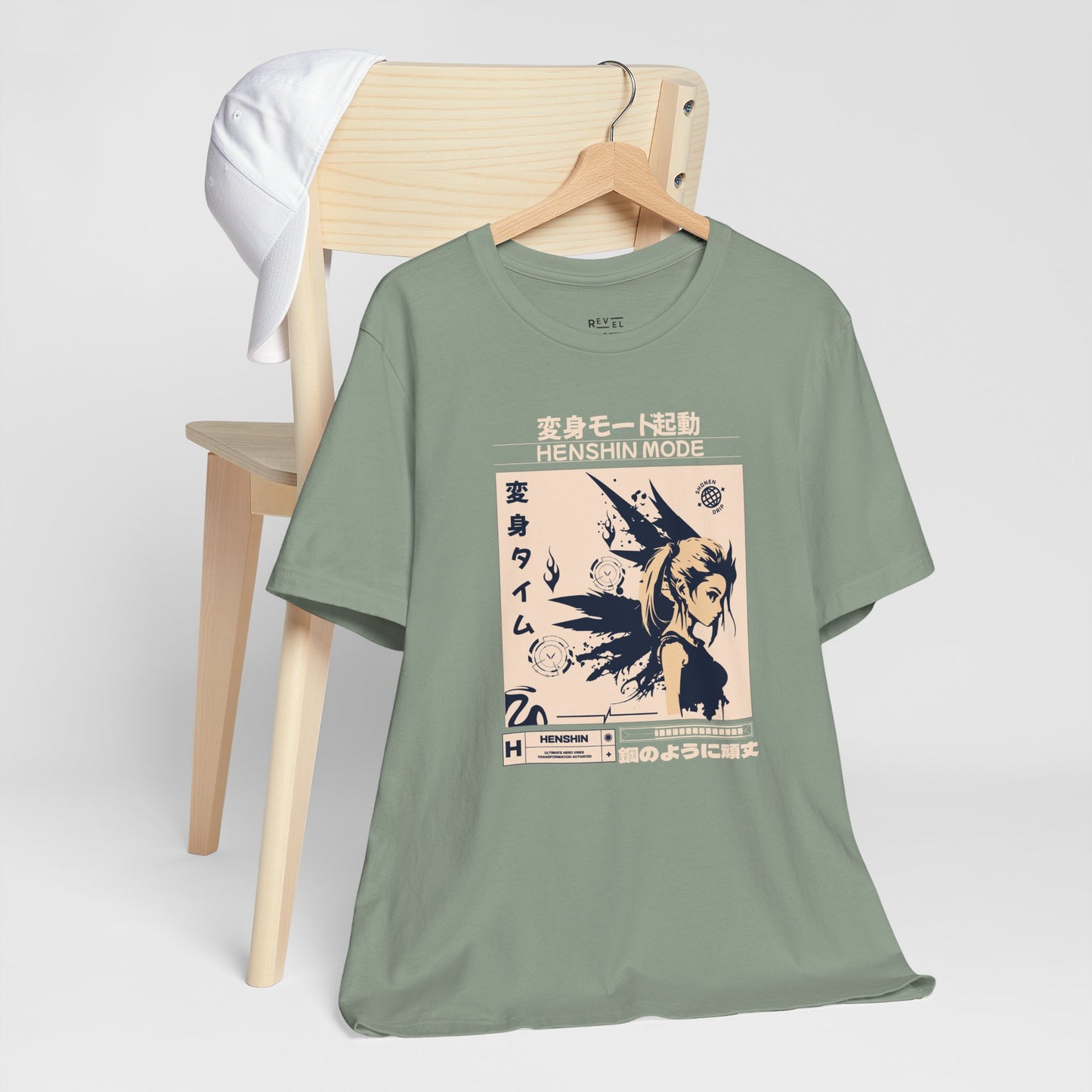 anime-henshin-mens-tee-sage-closeup