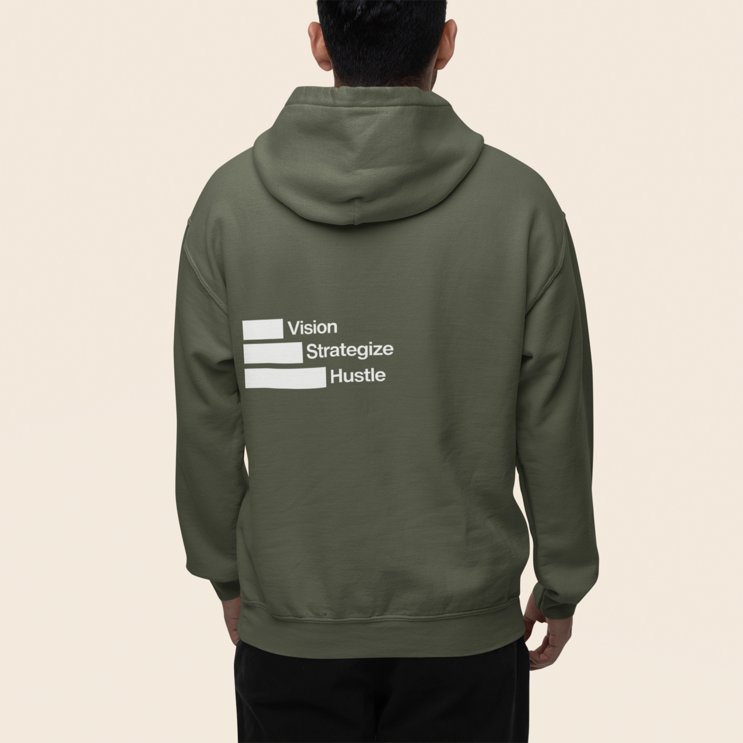 back-of-military-green-hustle-hoodie