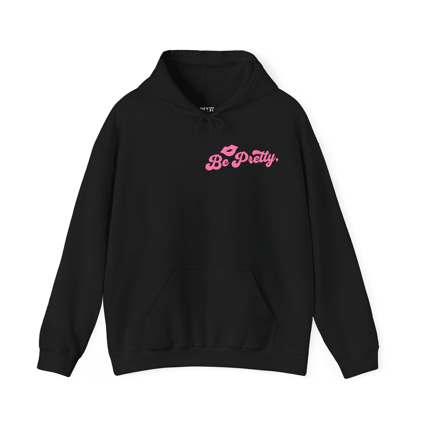 be-pretty-woman-hoodie-front-closeup-black