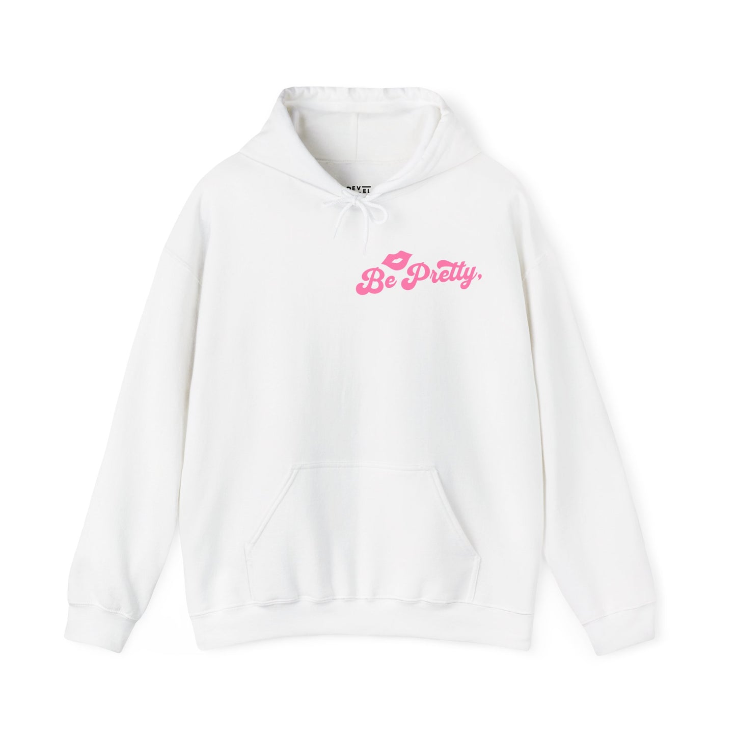 be-pretty-woman-hoodie-front-closeup-white