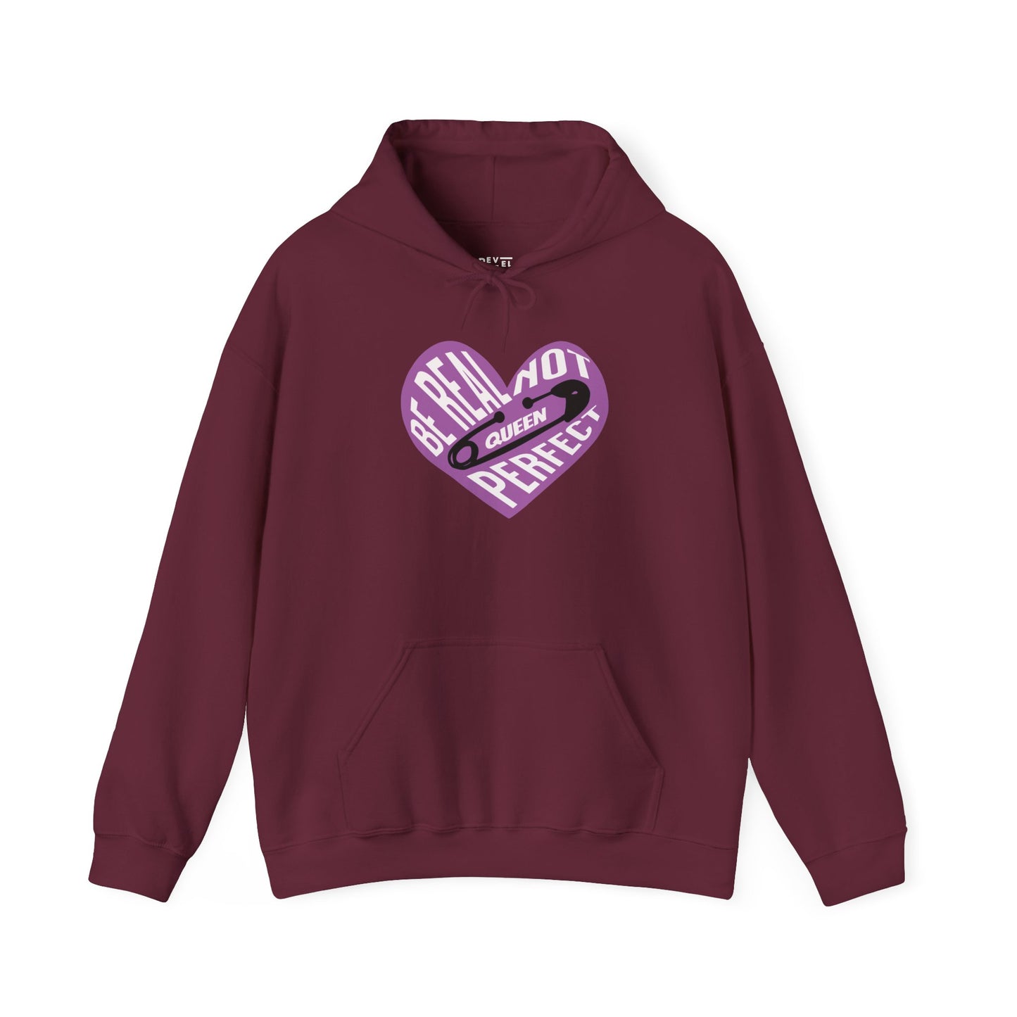 be-real-not-perfect-queen-hoodie-closeup-maroon