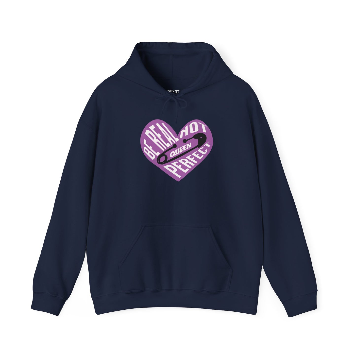 be-real-not-perfect-queen-hoodie-closeup-navy