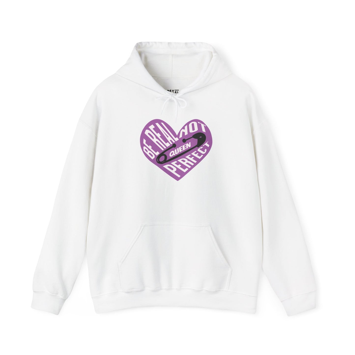 be-real-not-perfect-queen-hoodie-closeup-white