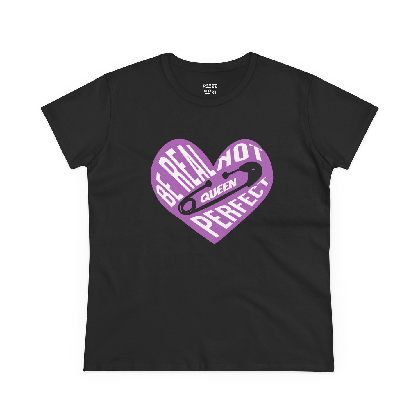 be-real-not-perfect-queen-tee-closeup-black