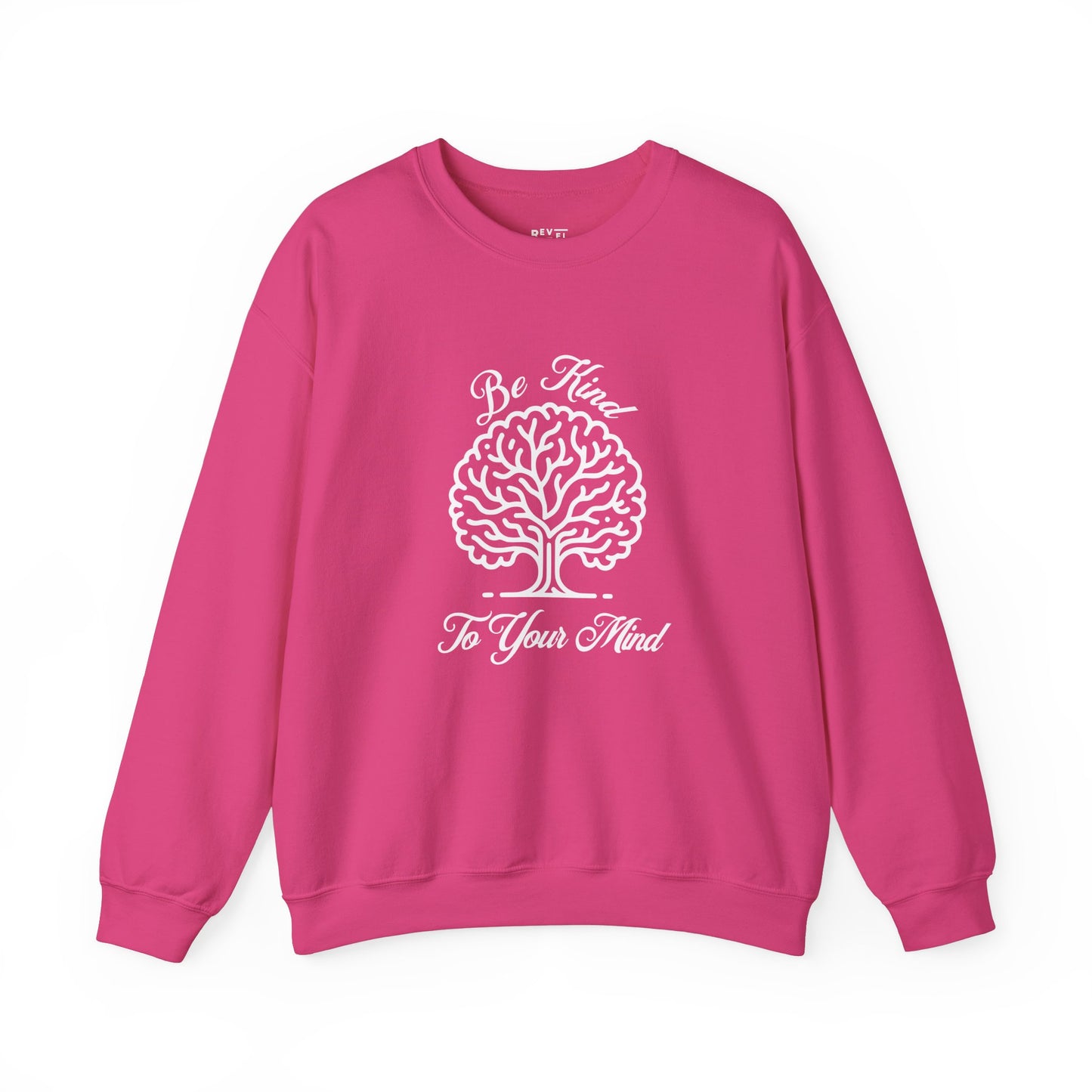 crewneck-sweatshirt-be-kind-to-your-mind-shirt-closeup-heliconia