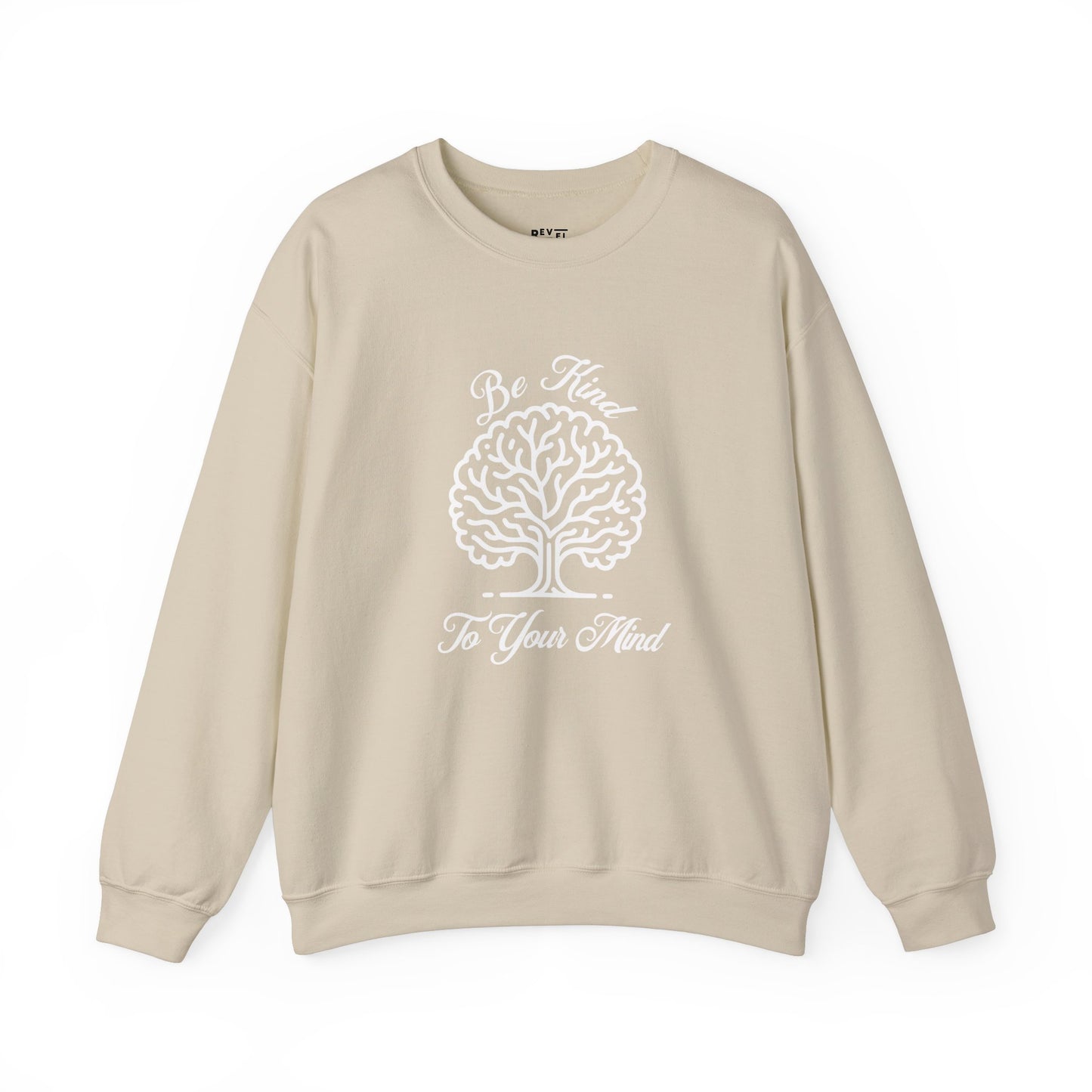 crewneck-sweatshirt-be-kind-to-your-mind-shirt-closeup-sand