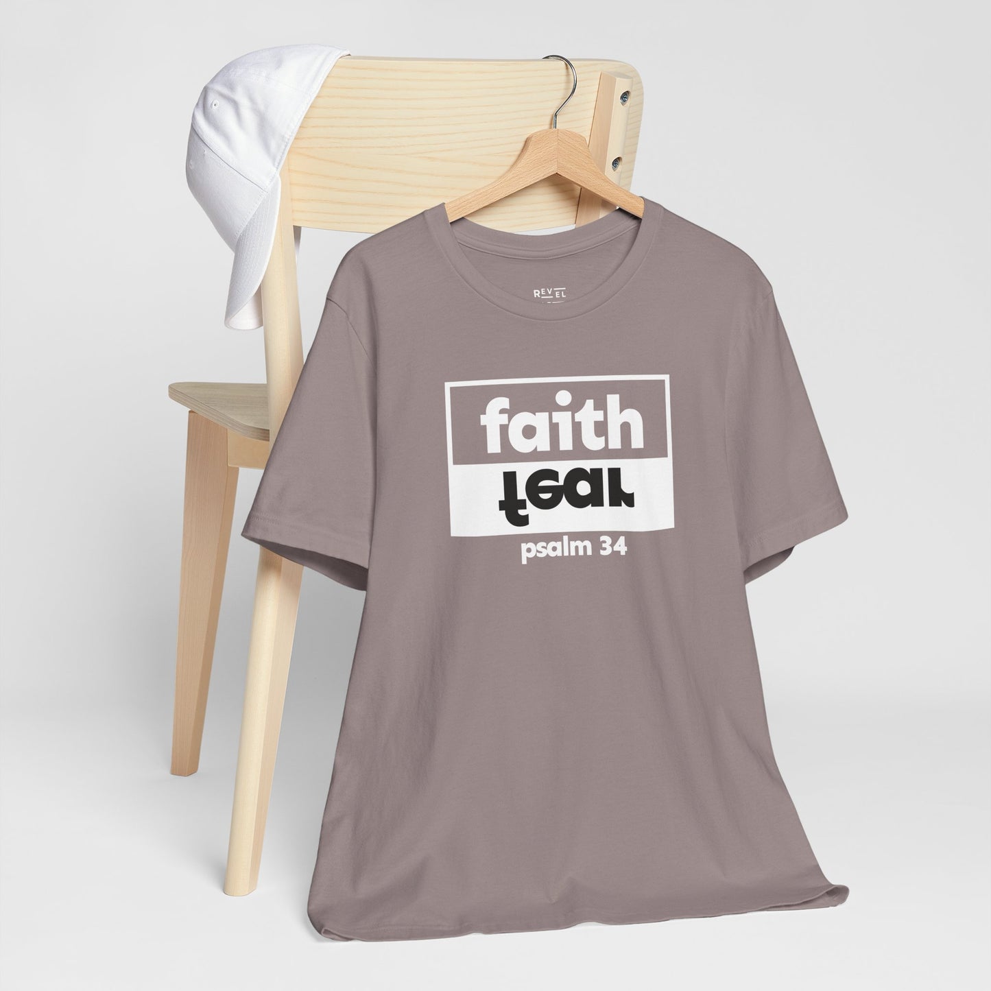 faith-over-fear-christian-mens-tshirt-closeup-pebble-brown