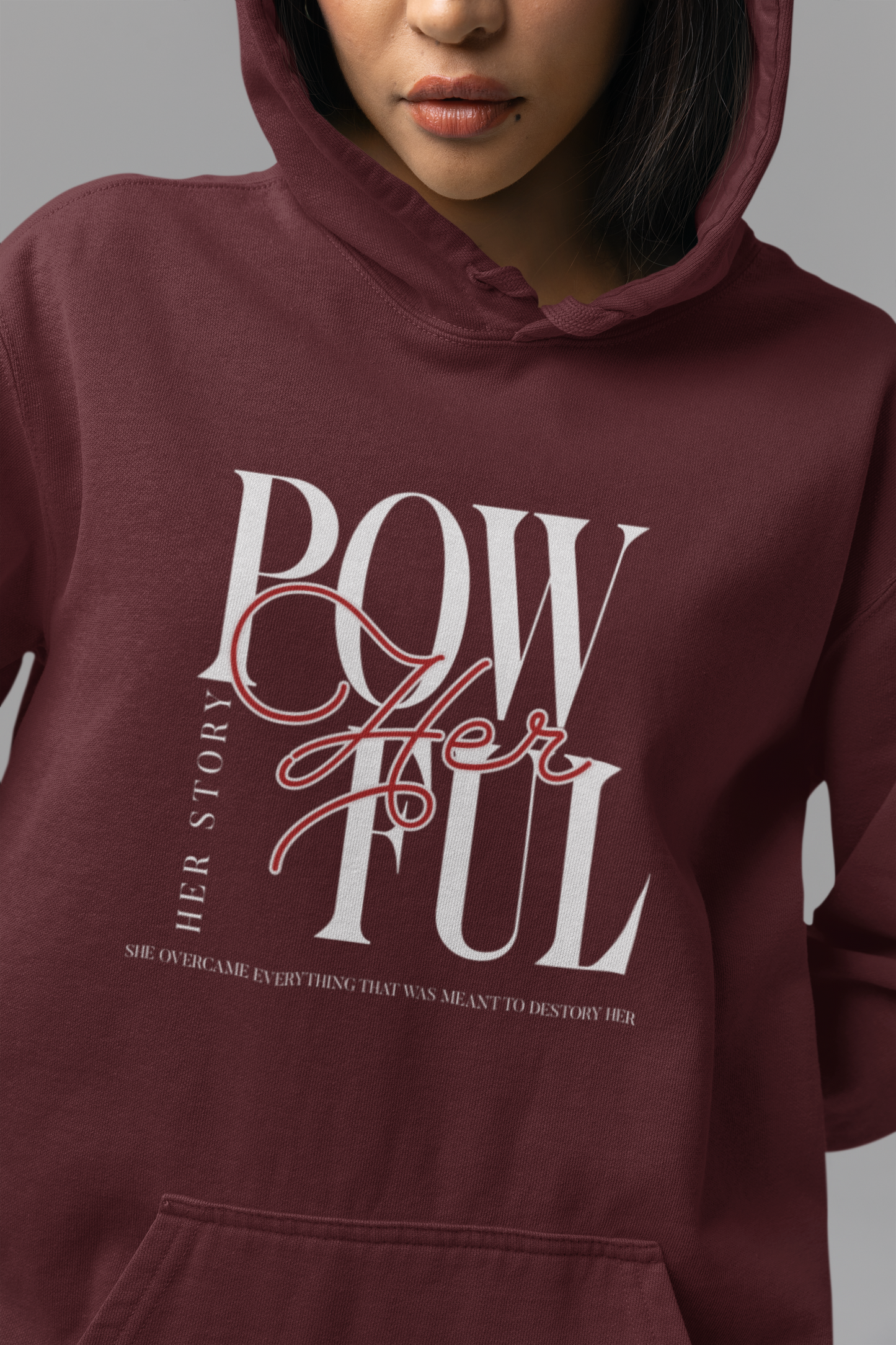 front-of-woman-hoodie-pow-herful-her-story-maroon