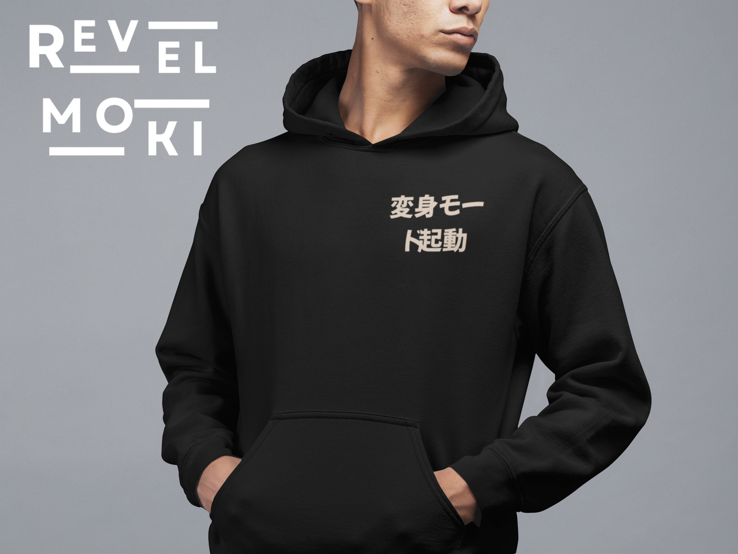 front-view-mockup-featuring-a-man-in-a-hoodie-with-anime-henshin-designs-black