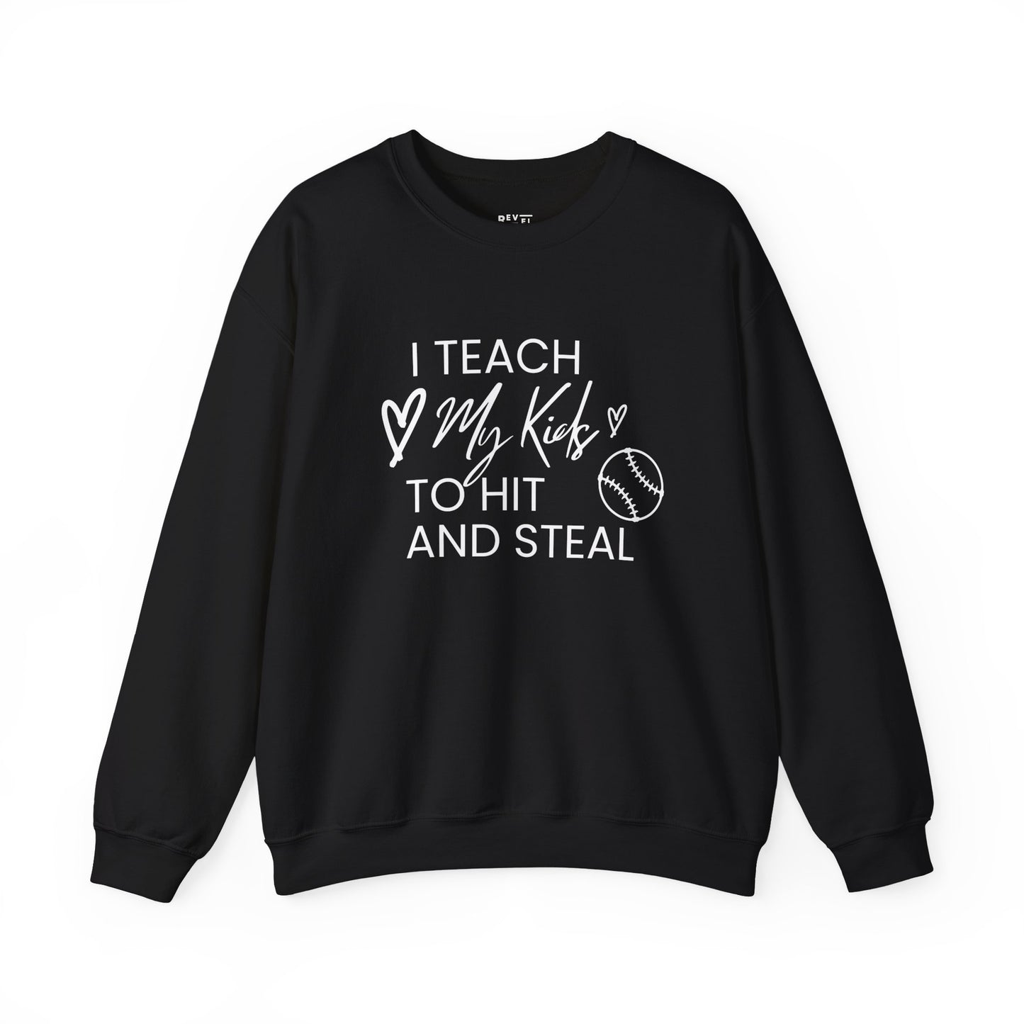 i-teach-my-kids-to-hit-and-steal-baseball-mom-sweatshirt-closeup-black