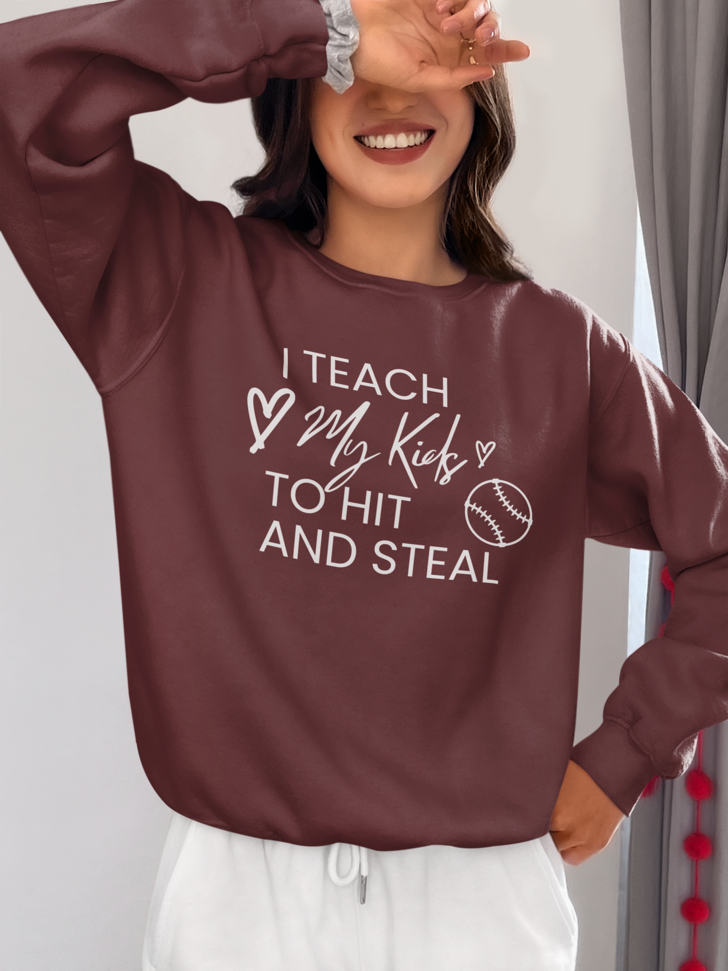 i-teach-my-kids-to-hit-and-steal-baseball-mom-sweatshirt-maroon