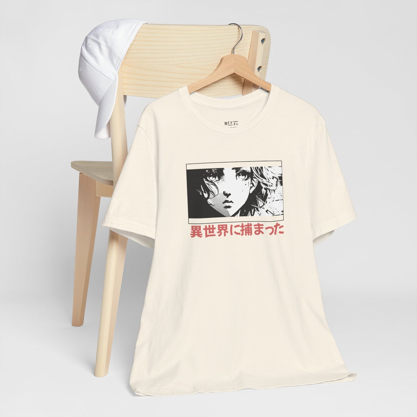 japanese-anime-isekai-graphic-tshirt-front-closeup-beige