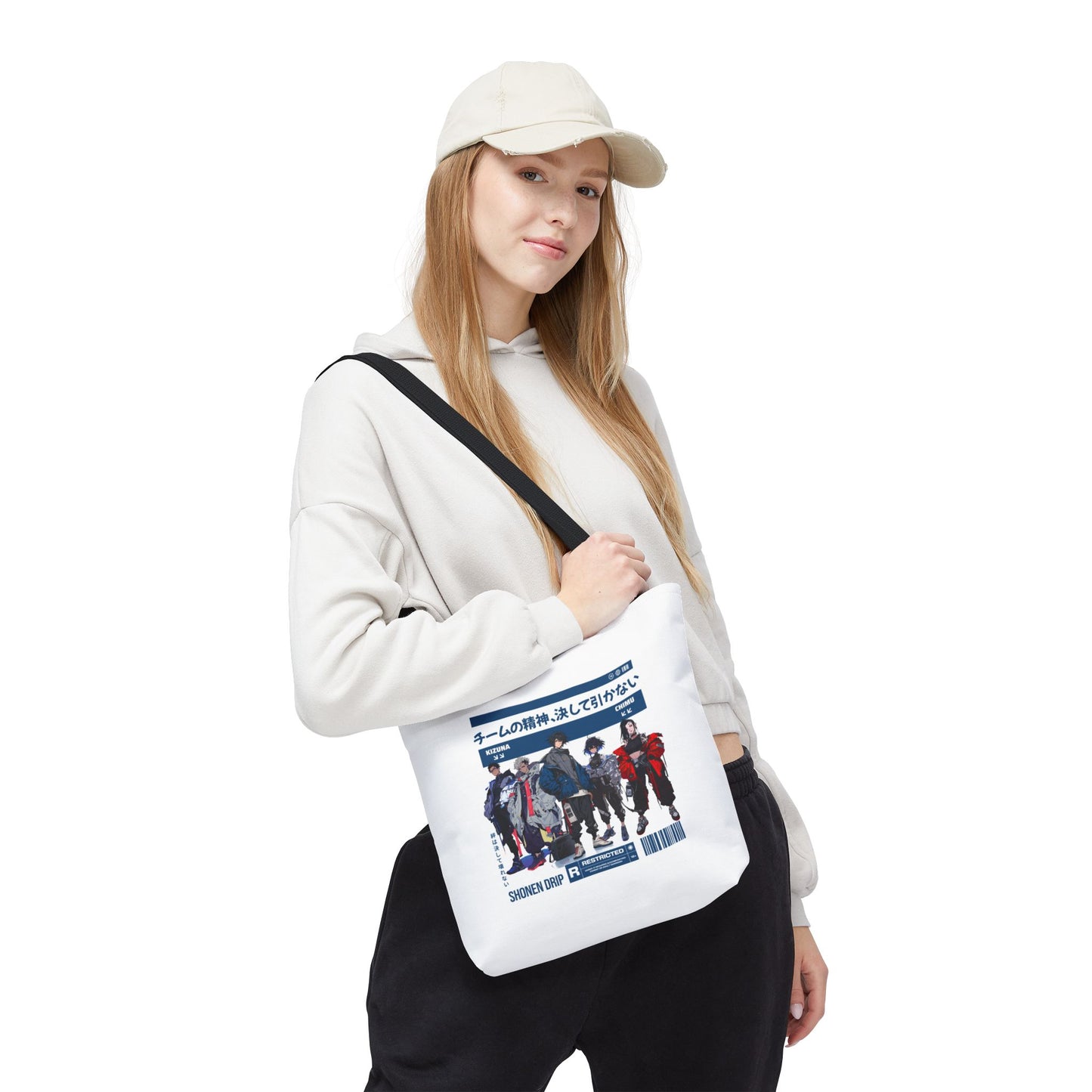 japanese-anime-kizuna-tote-bag-small-black-handle-closeup