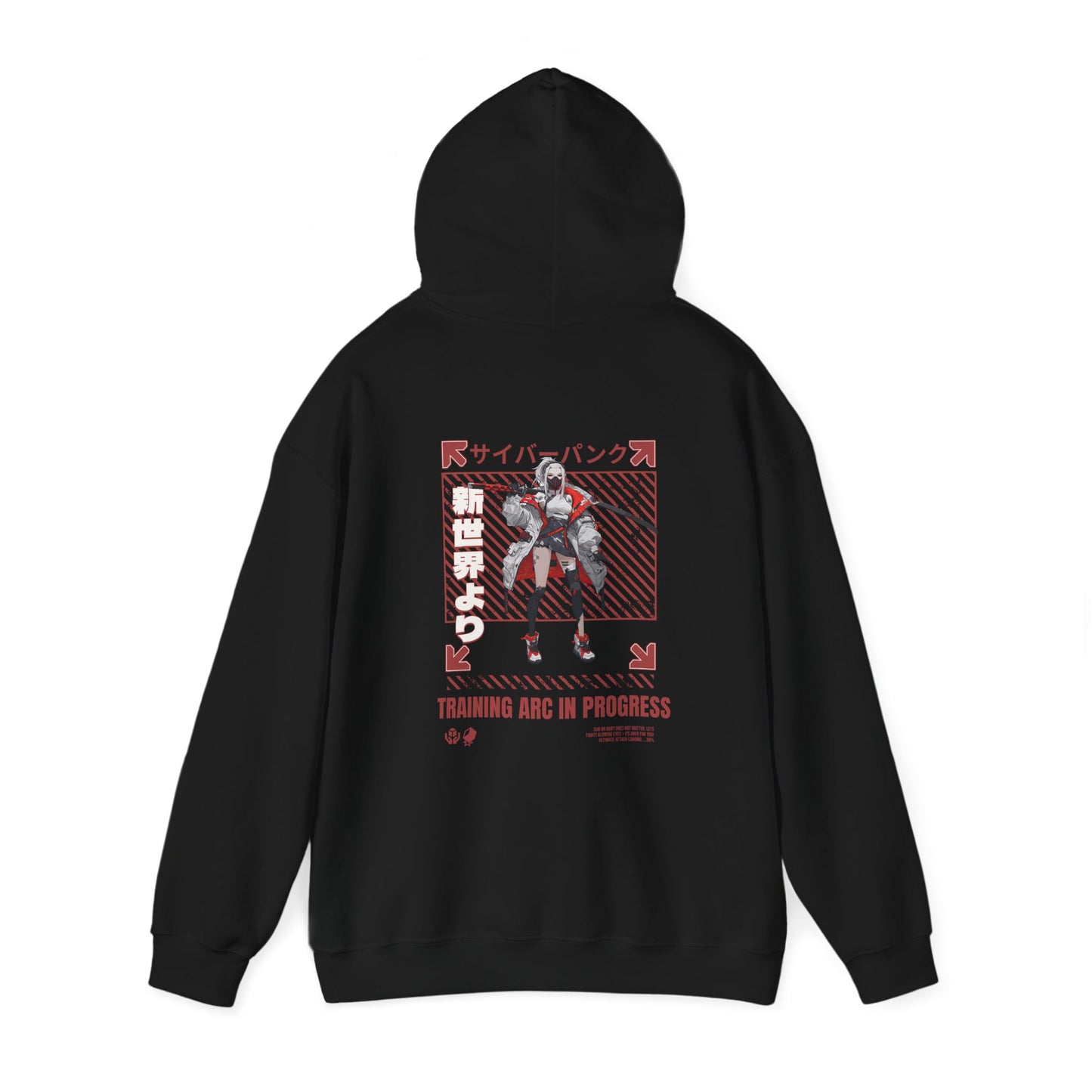 japanese-anime-mens-graphic-hoodie-training-arc-back-view-closeup-black