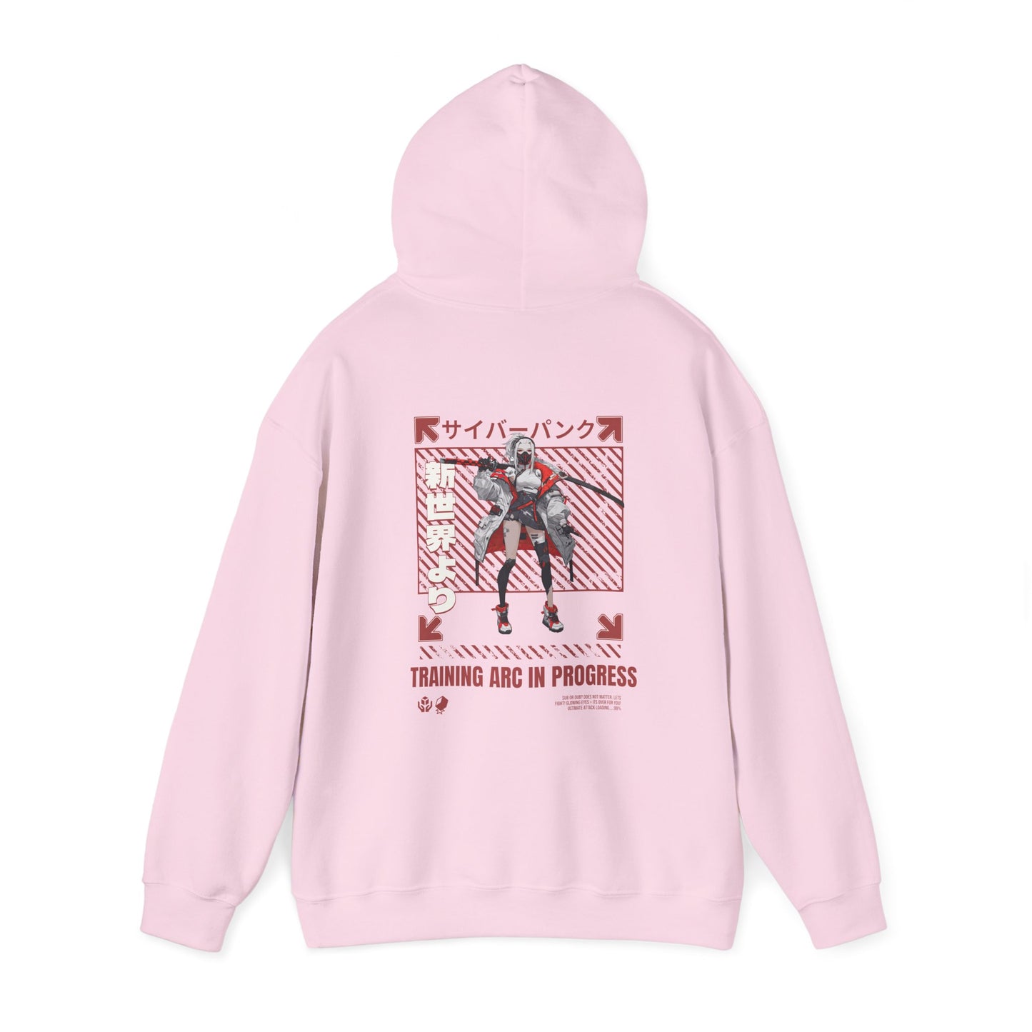 japanese-anime-mens-graphic-hoodie-training-arc-back-view-closeup-pink