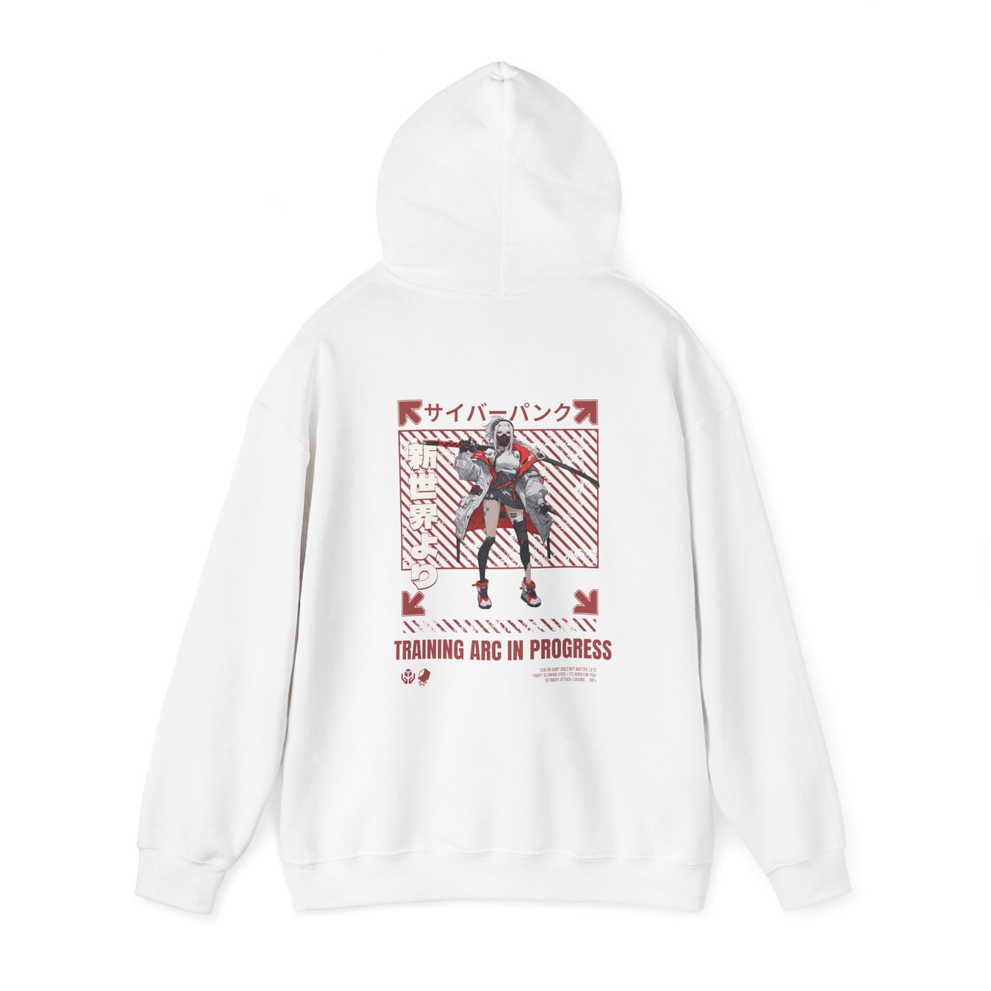 japanese-anime-mens-graphic-hoodie-training-arc-back-view-closeup-white