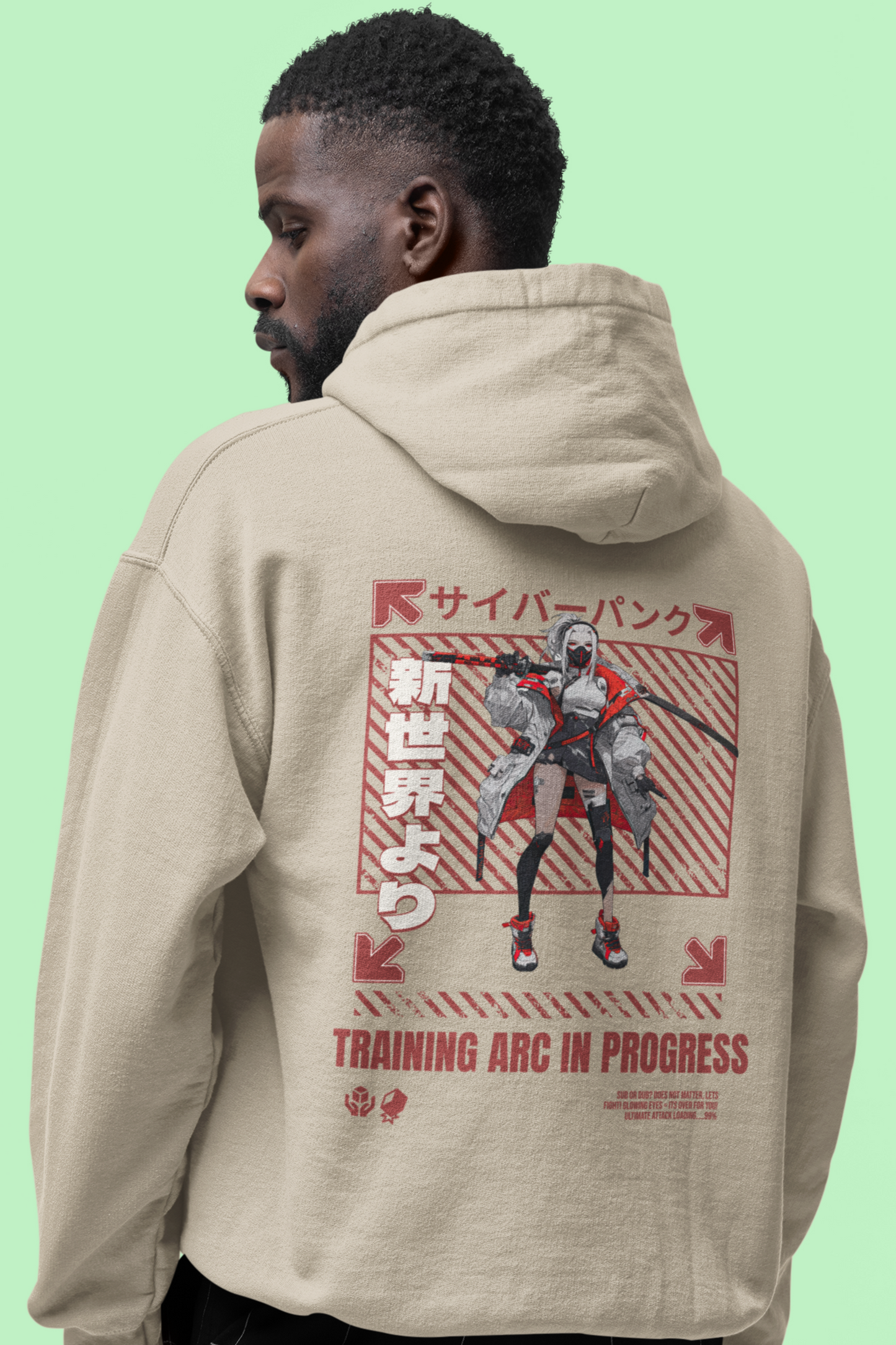 japanese-anime-mens-graphic-hoodie-training-arc-back-view-sand