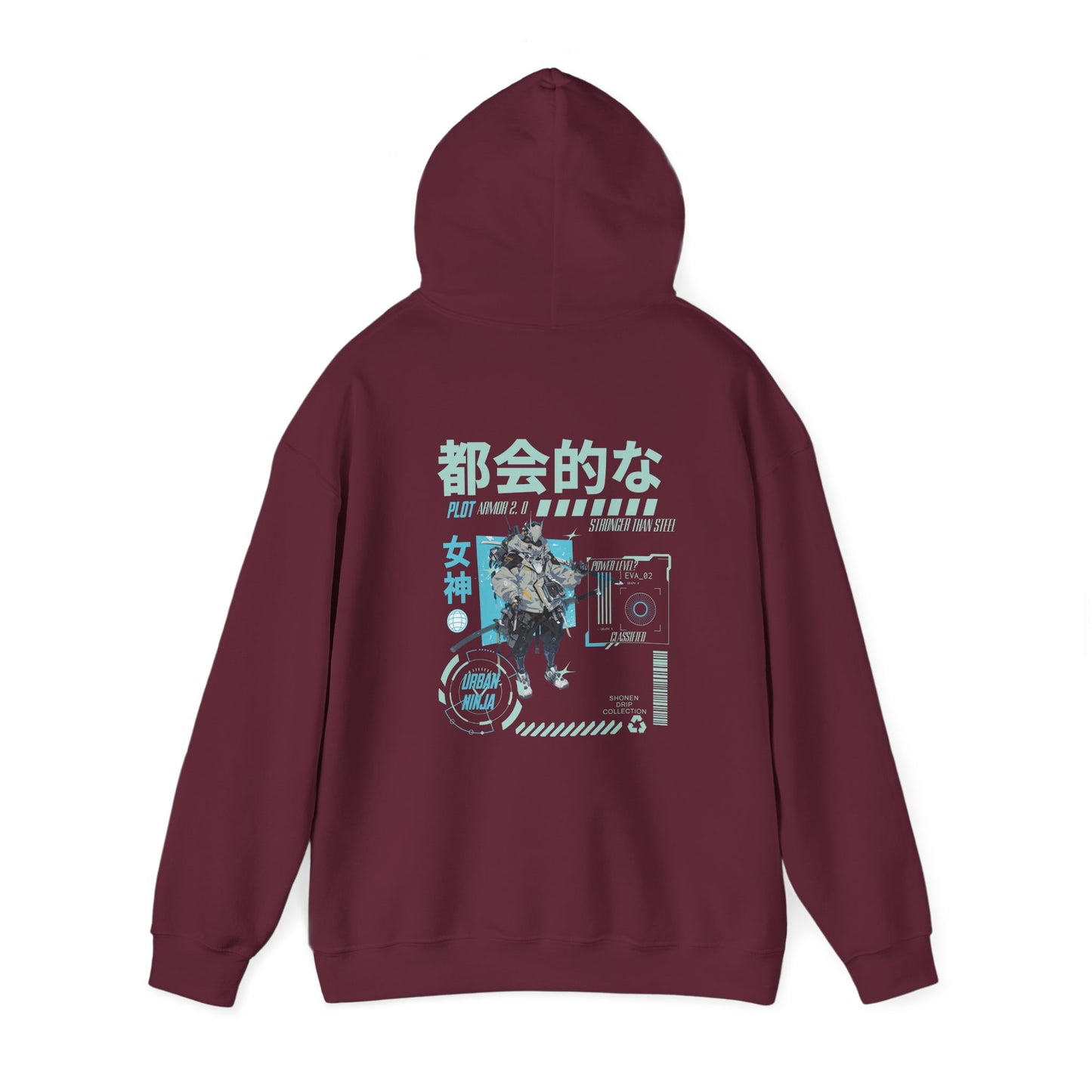 japanese-anime-plot-armor-mens-hoodie-back-closeup-maroon