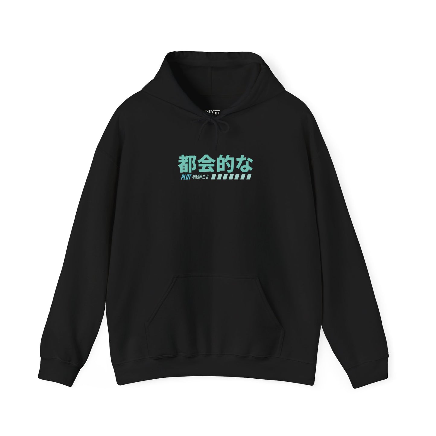 japanese-anime-plot-armor-mens-hoodie-front-closeup-black