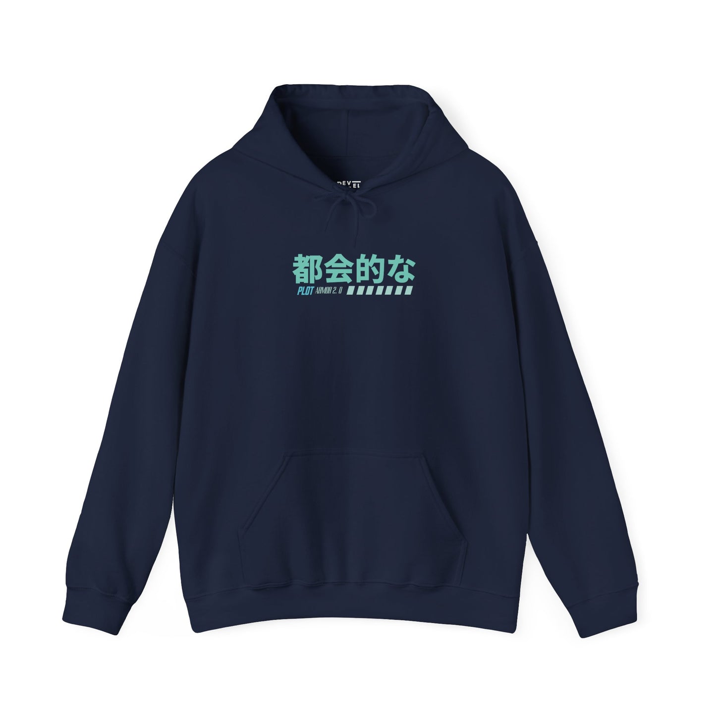 japanese-anime-plot-armor-mens-hoodie-front-closeup-navy
