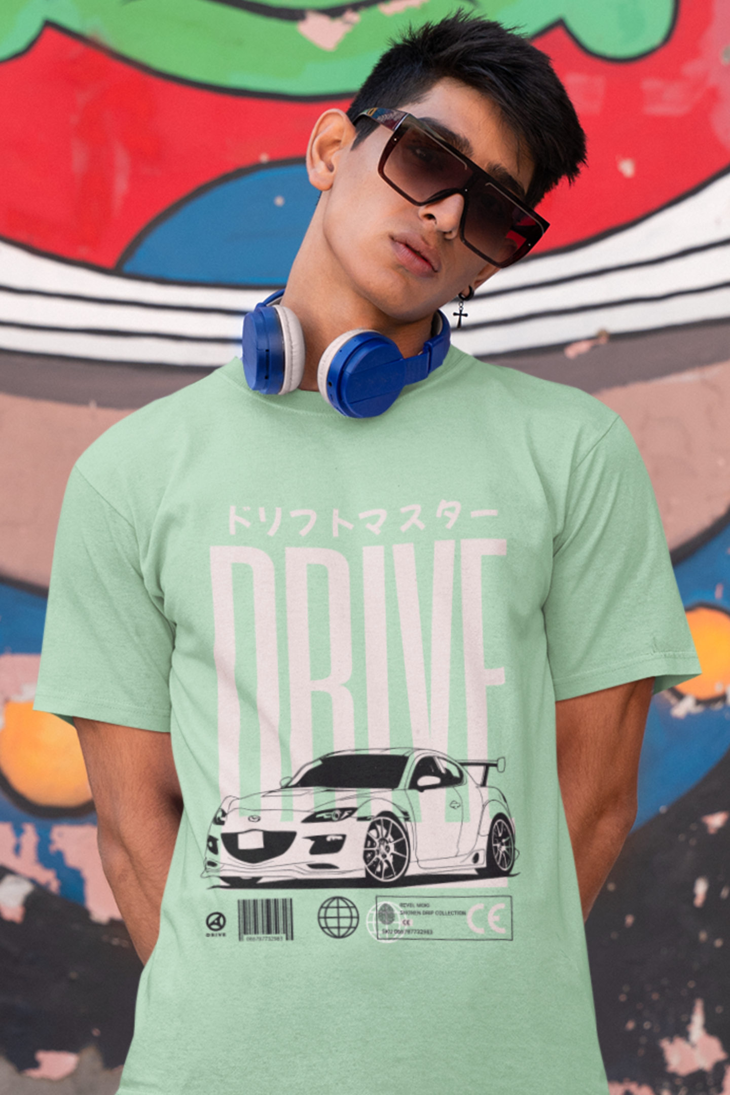 japanese-driftcar-graphic-mens-tshirt-mint-green
