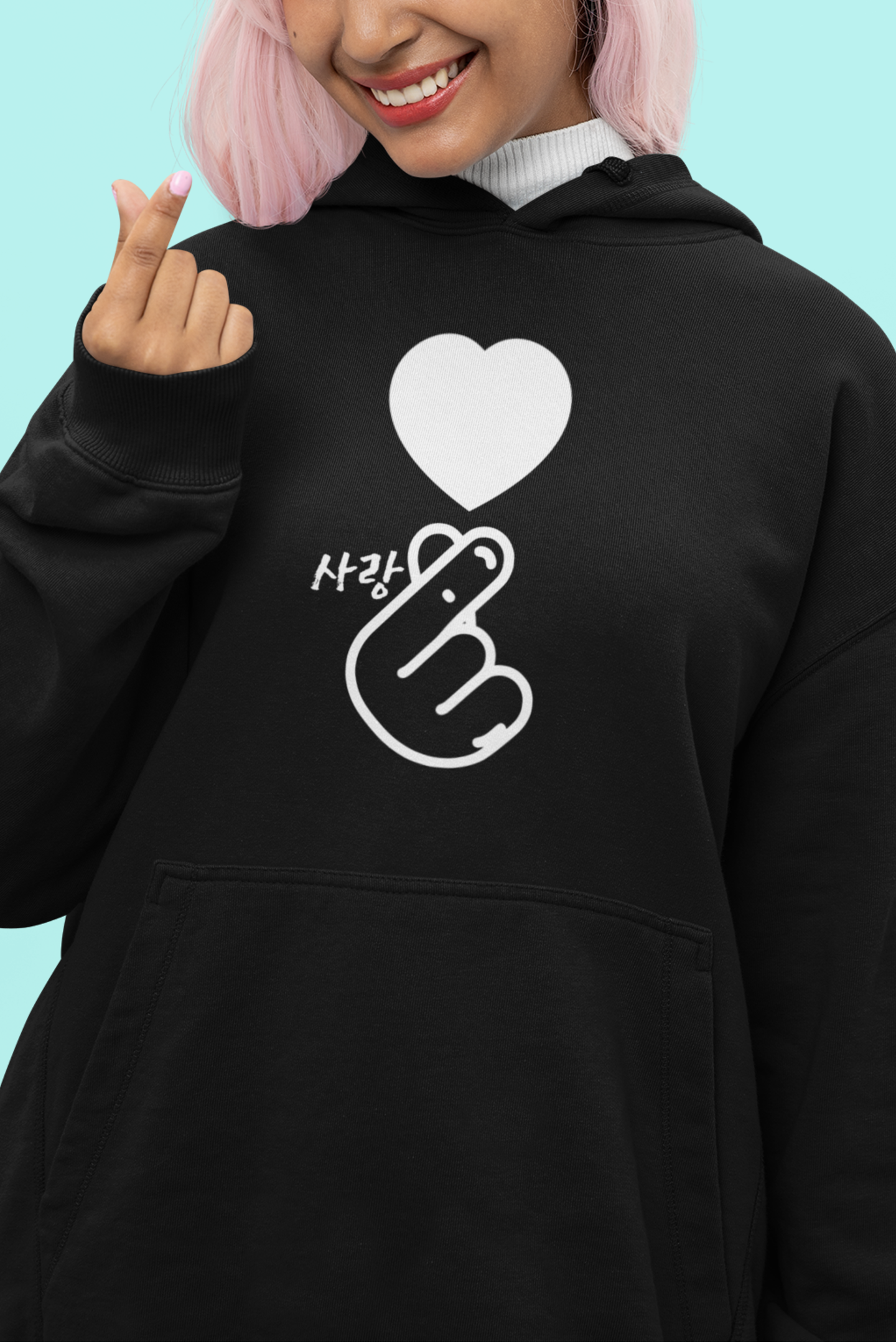 korean-finger-heart-hoodie-black