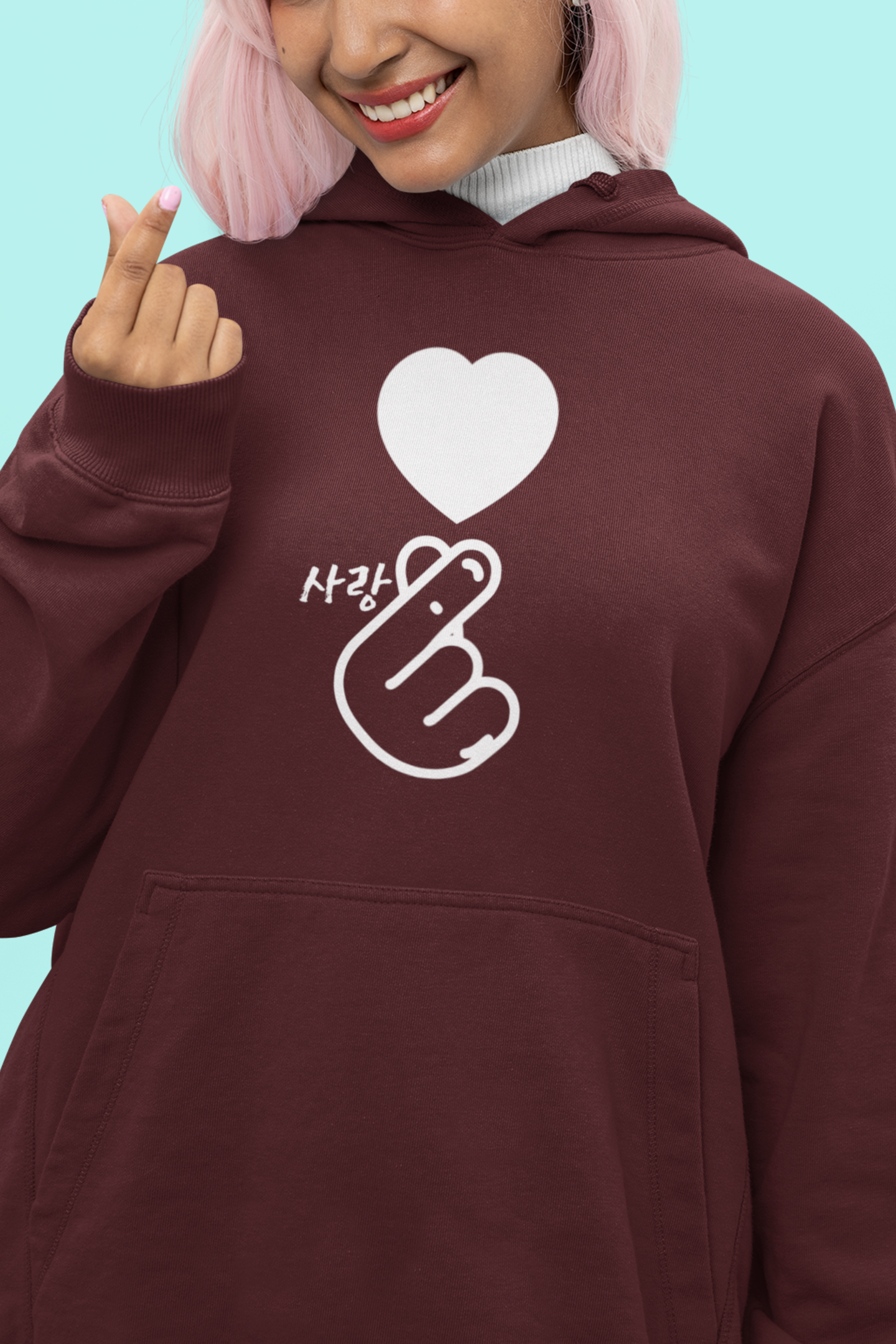 korean-finger-heart-hoodie-maroon