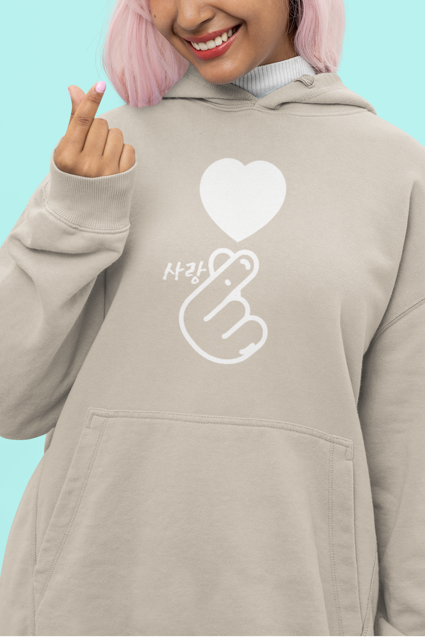 korean-finger-heart-hoodie-sand