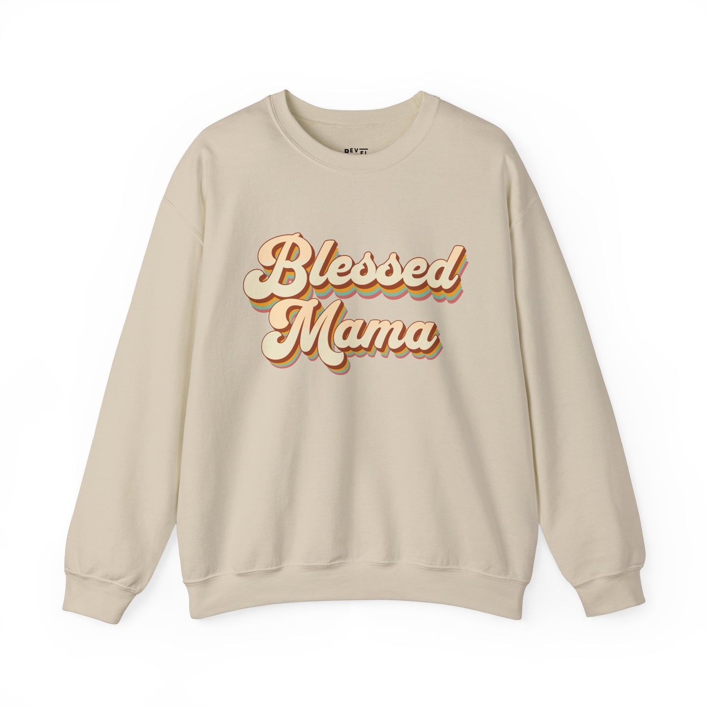 mom-wearing-blessed-mama-sweatshirt-closeup-sand