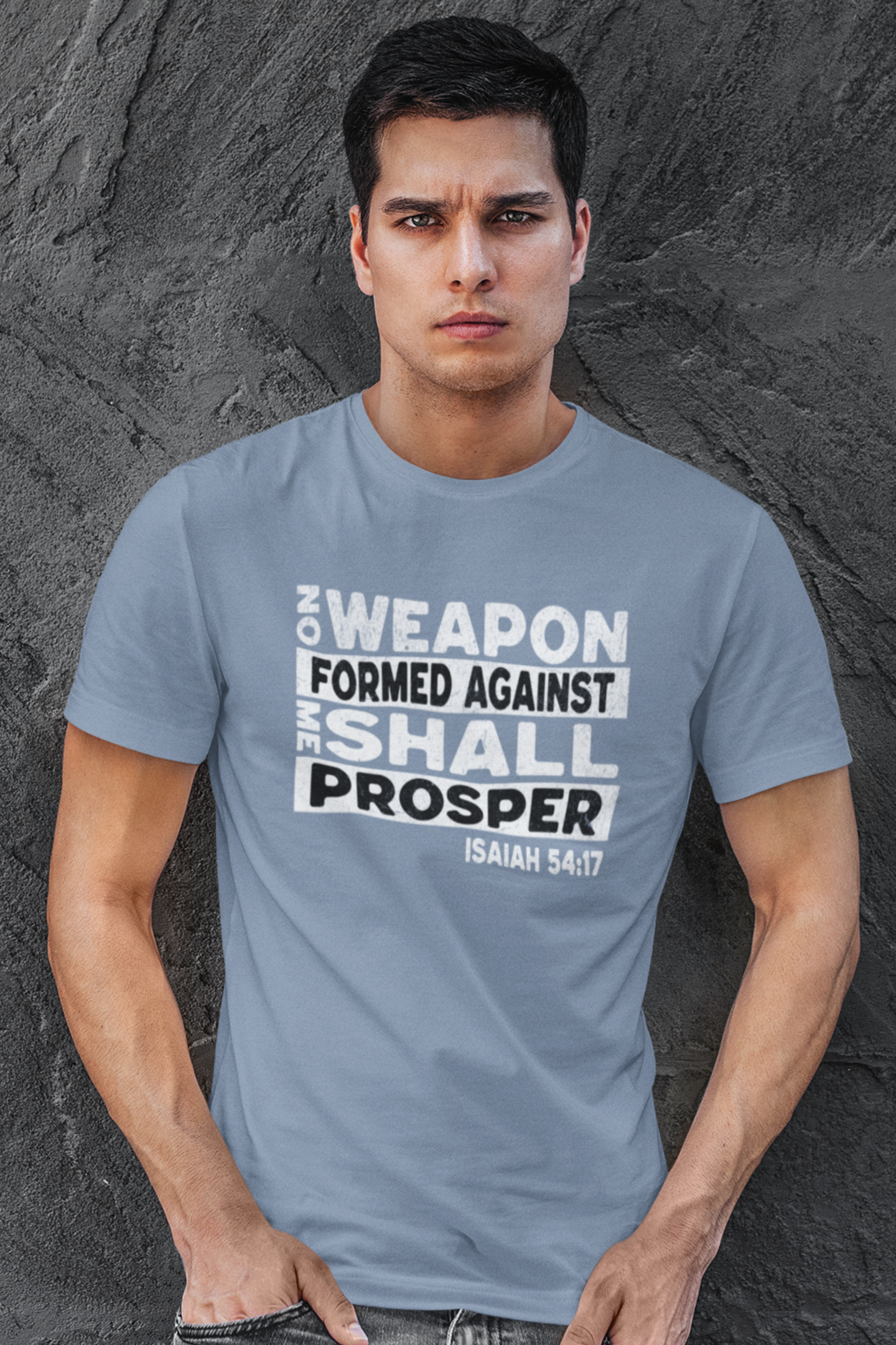 no-weapon-formed-against-me-shall-prosper-christian-tshirt-steel-blue