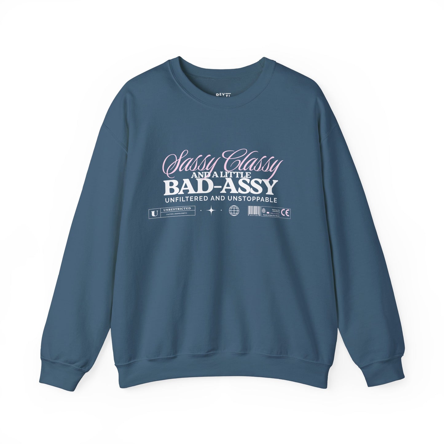 sassy-classy-badassy-sweatshirt-closeup-indigo