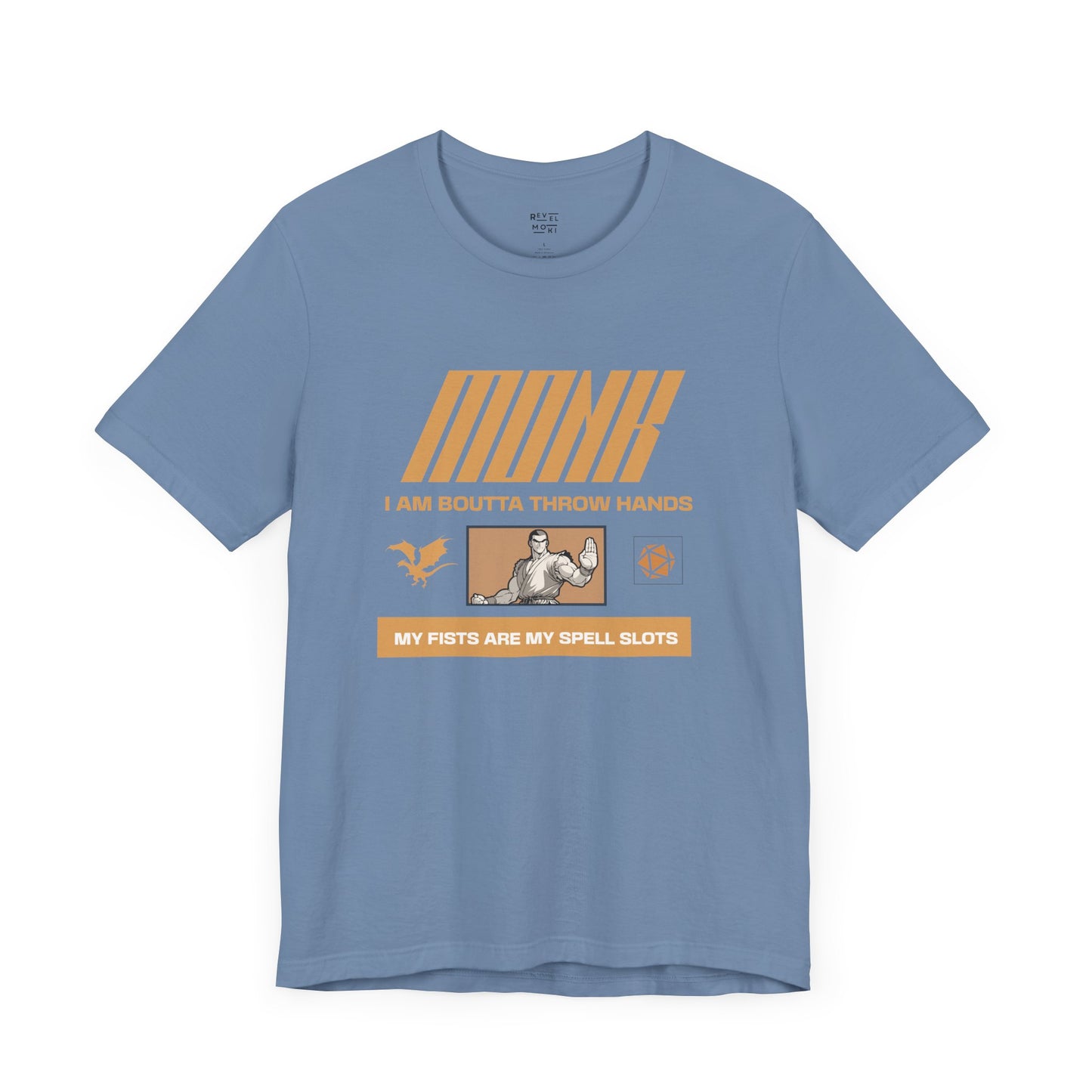 tabletop-roleplaying-game-monk-class-tshirt-front-steel-blue