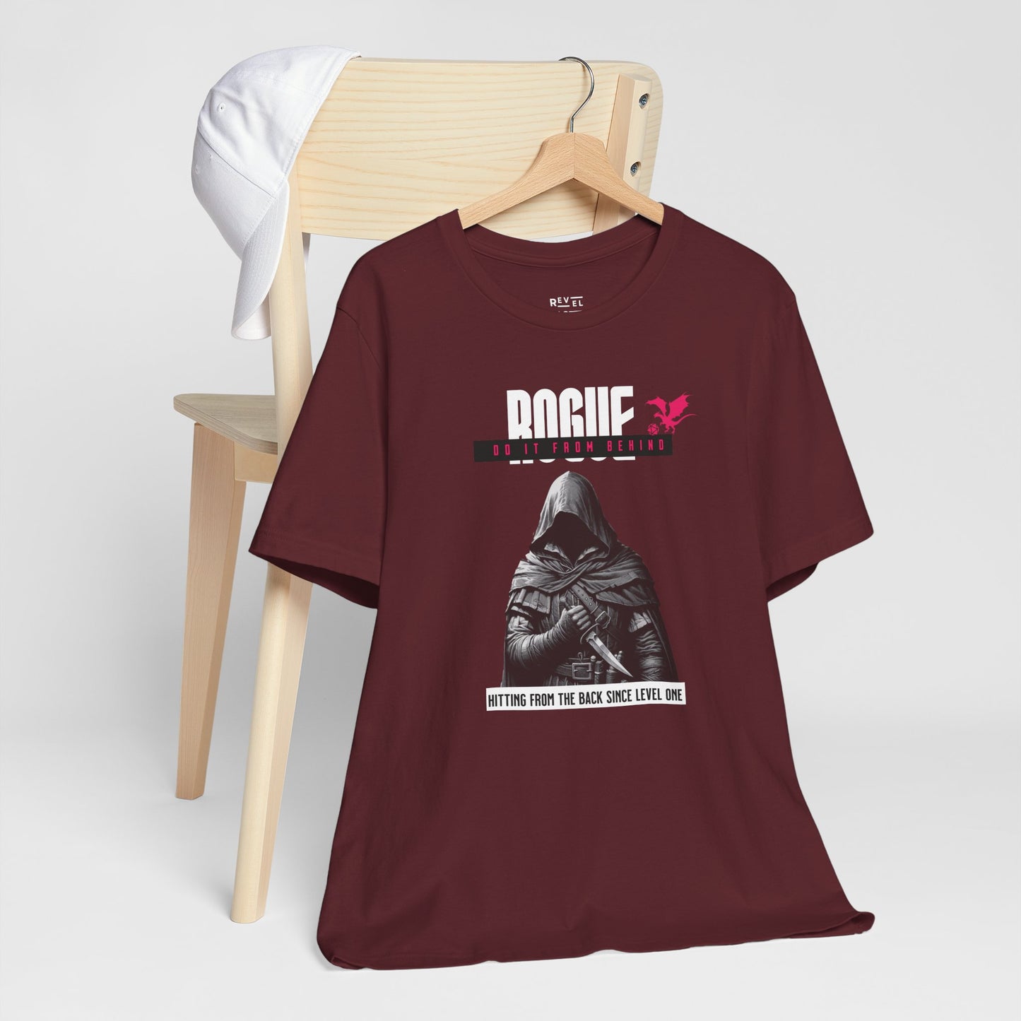tabletop-rpg-rogue-class-inspired-tshirt-maroon-closeup