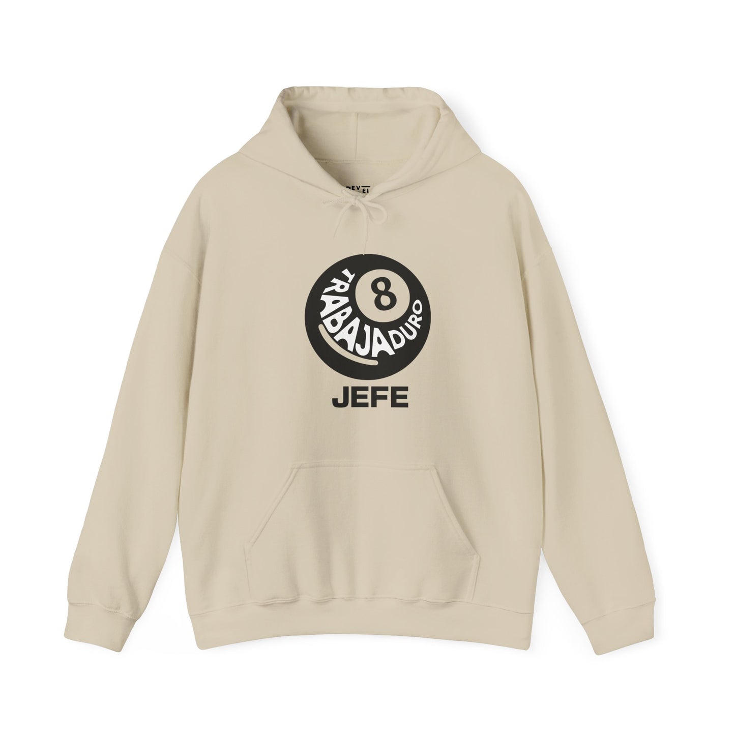 trabaj-duro-jefe-hustle-hard-latino-graphic-hoodie-closeup-sand