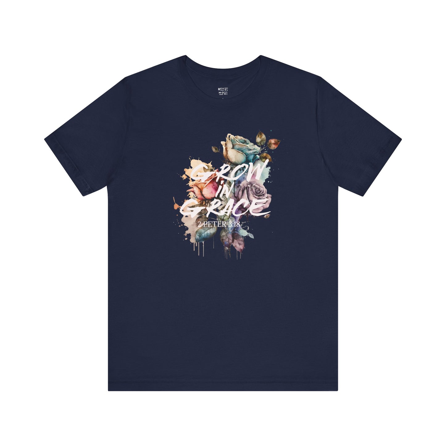 watercolor-floral-christian-woman-tee-closeup-navy
