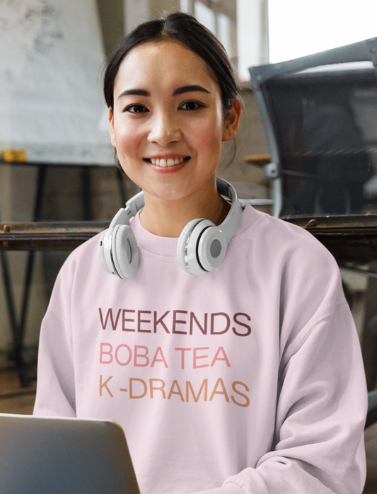 weekends-boba-kdrama-woman-sweatshirt-pink