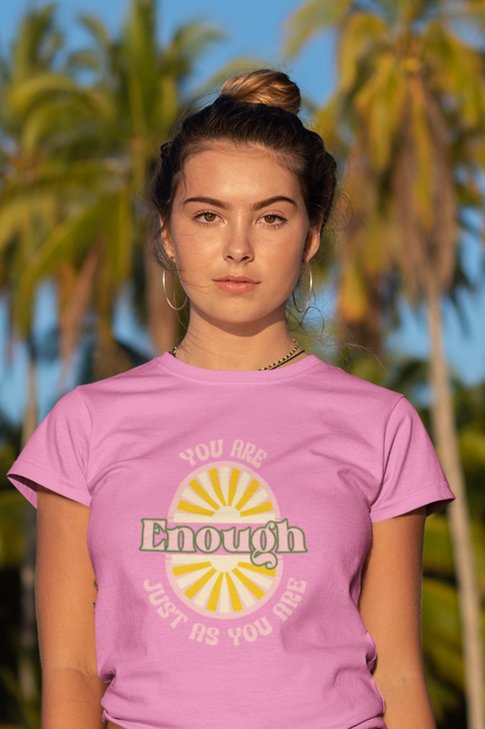 woman-in-beach-you-are-enough-floral-tee-azalea