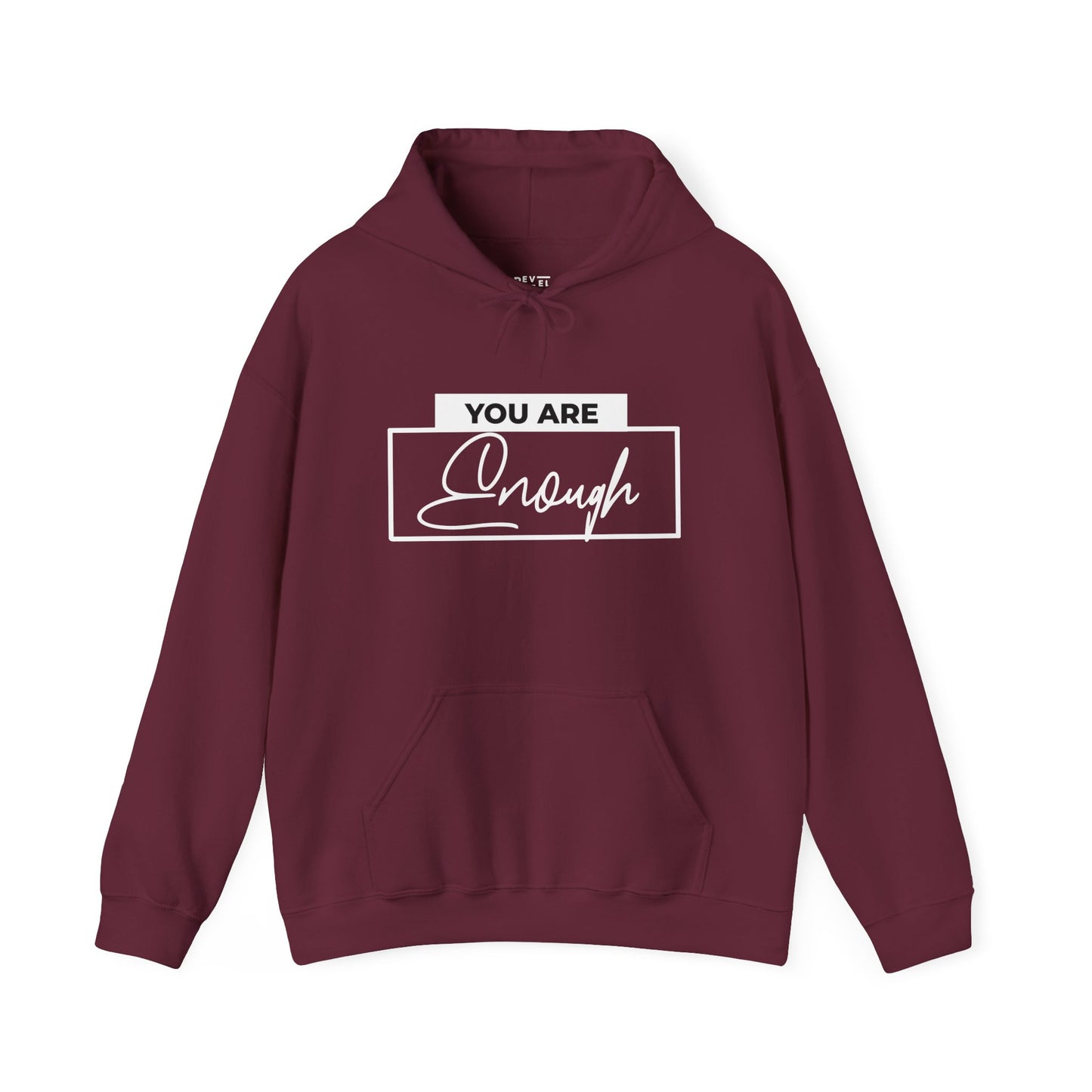you-are-enough-front-hoodie-closeup-maroon
