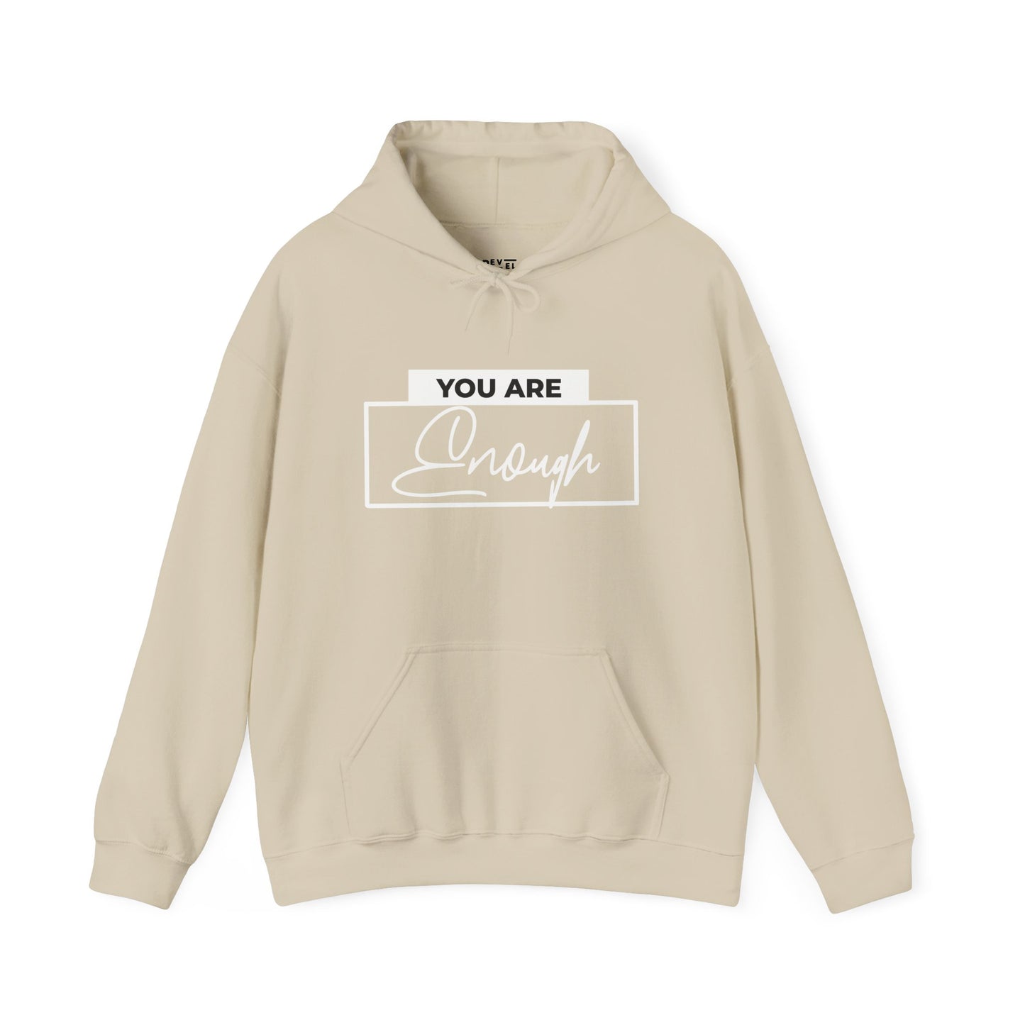 you-are-enough-front-hoodie-closeup-sand