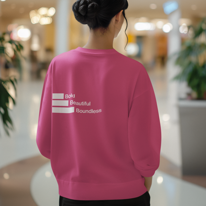 back-of-womans-boundless-heliconia-color-sweatshirt