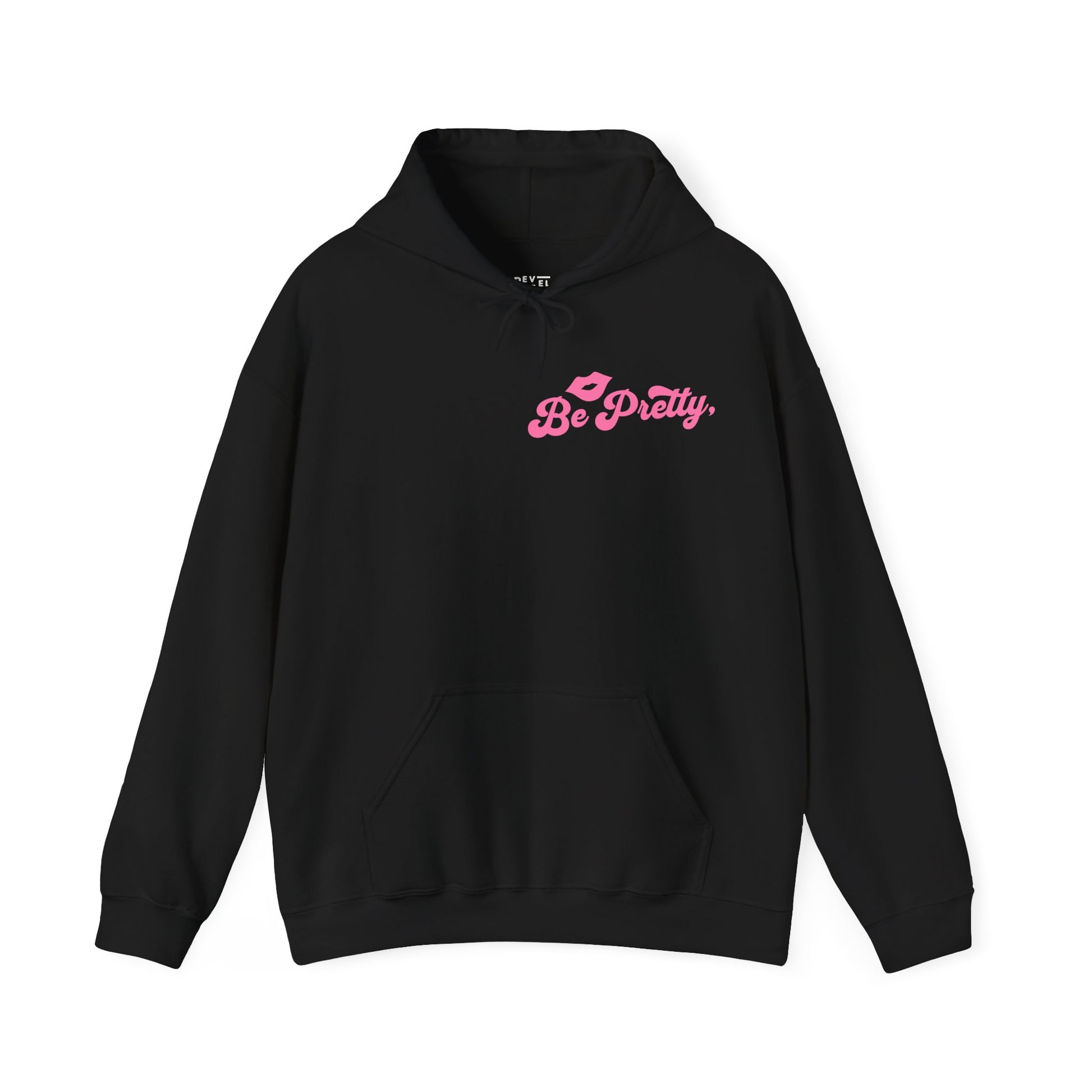 be-pretty-woman-hoodie-front-closeup-black