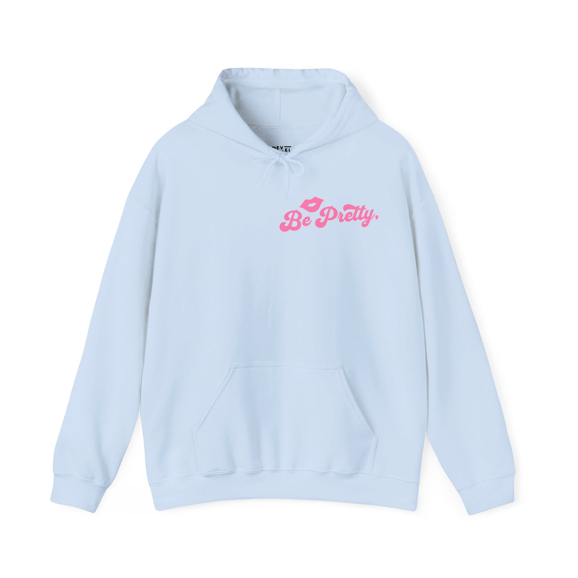 be-pretty-woman-hoodie-front-closeup-blue