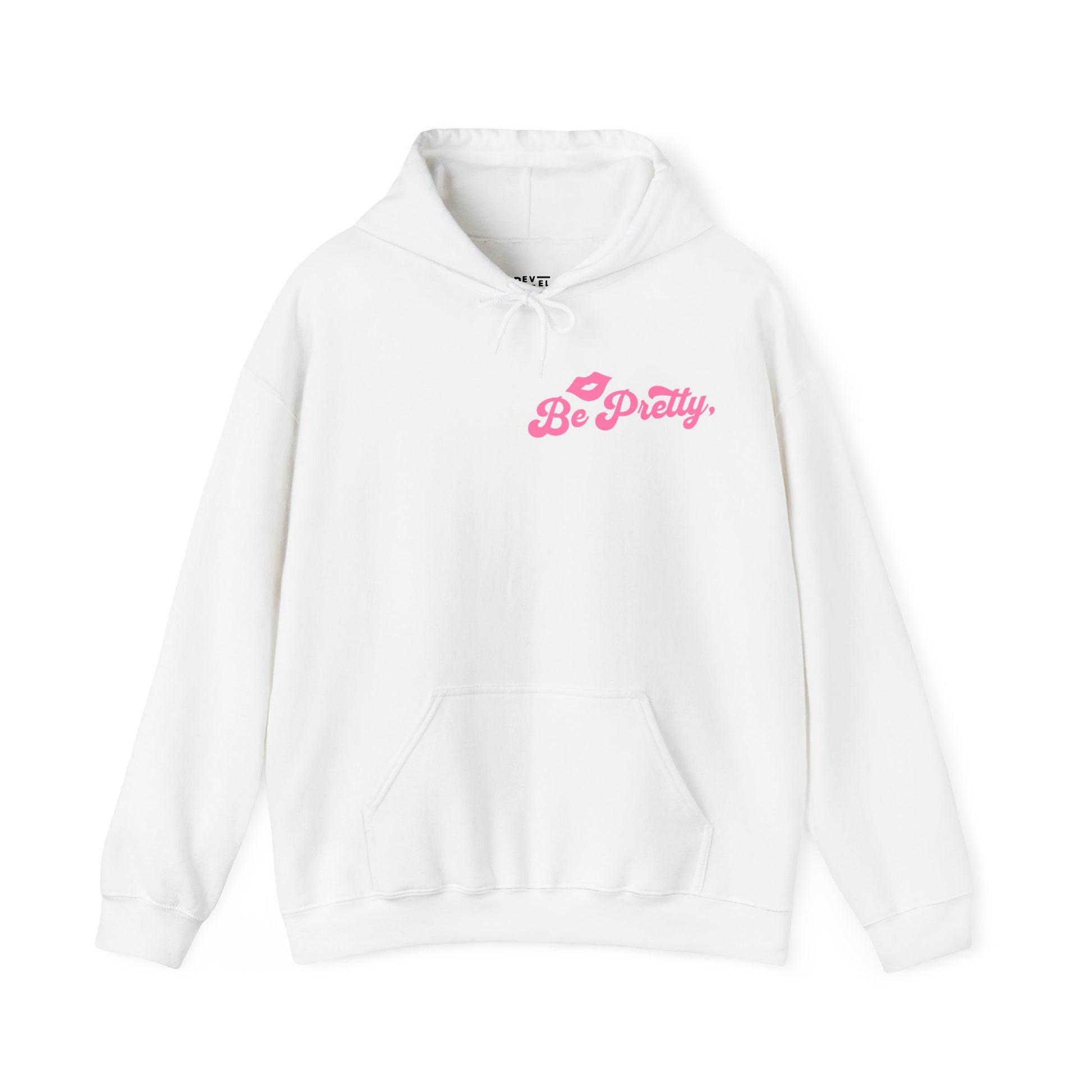 be-pretty-woman-hoodie-front-closeup-white