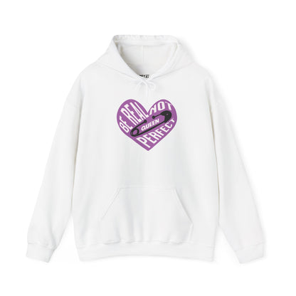 be-real-not-perfect-queen-hoodie-closeup-white