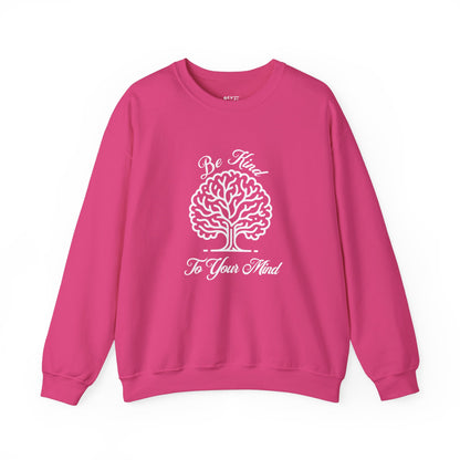 crewneck-sweatshirt-be-kind-to-your-mind-shirt-closeup-heliconia
