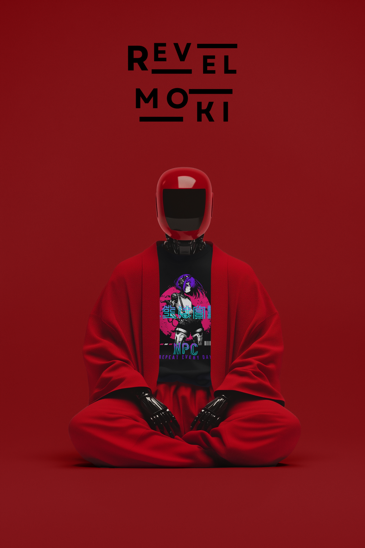 droid-wearing-anime-t-shirt-with-npc-character-graphics-shirt-says-repeat-everyday