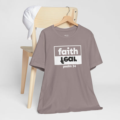 faith-over-fear-christian-mens-tshirt-closeup-pebble-brown