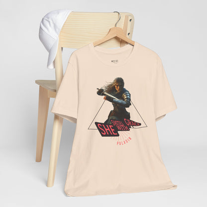 soft-cream-t-shirt-with-female-paladin-graphic-design